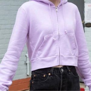Brandy Melville light pink/purple cropped zip-up hoodie